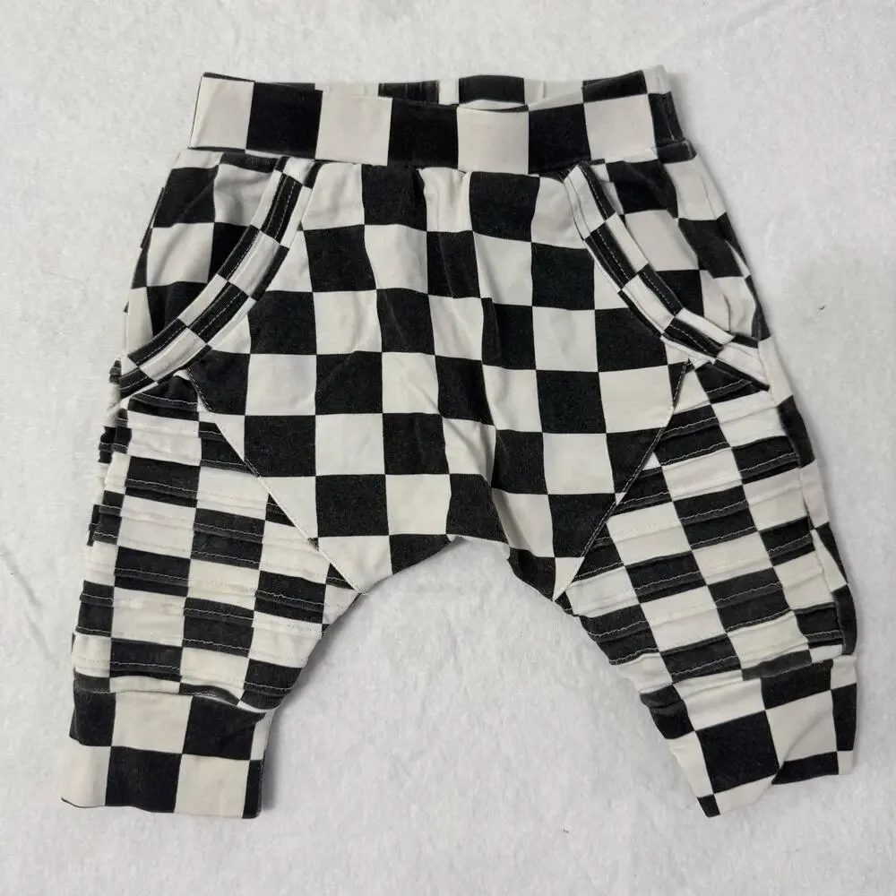 Posh Kiddos Black & White Checkered Biker Outfit Set Size 12 Months